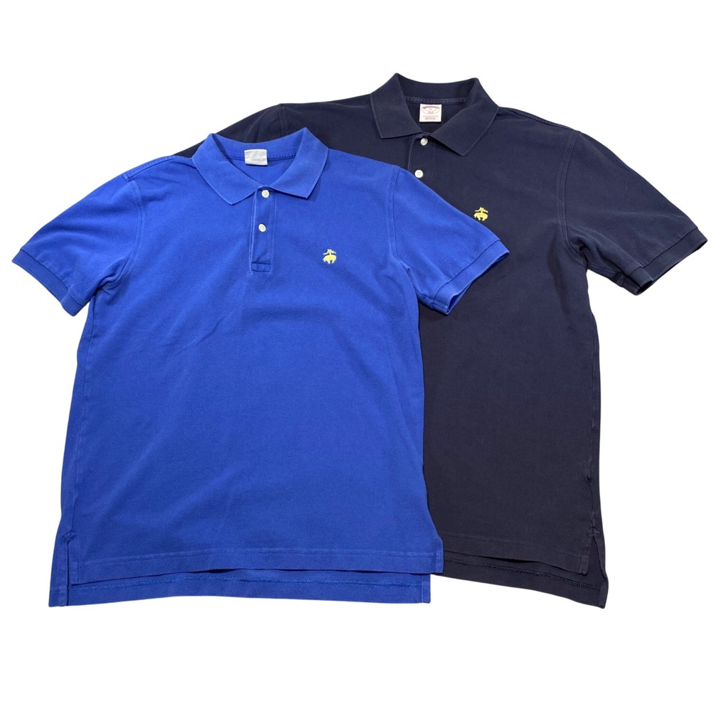 Lot of 2 Brooks Brothers 346 Mens Polo Shirts Blue Navy Slim Original Fit Medium